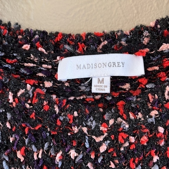 Madison Gray  black multicolored crewneck sweater three-quarter sleeves Size M - Picture 3 of 12